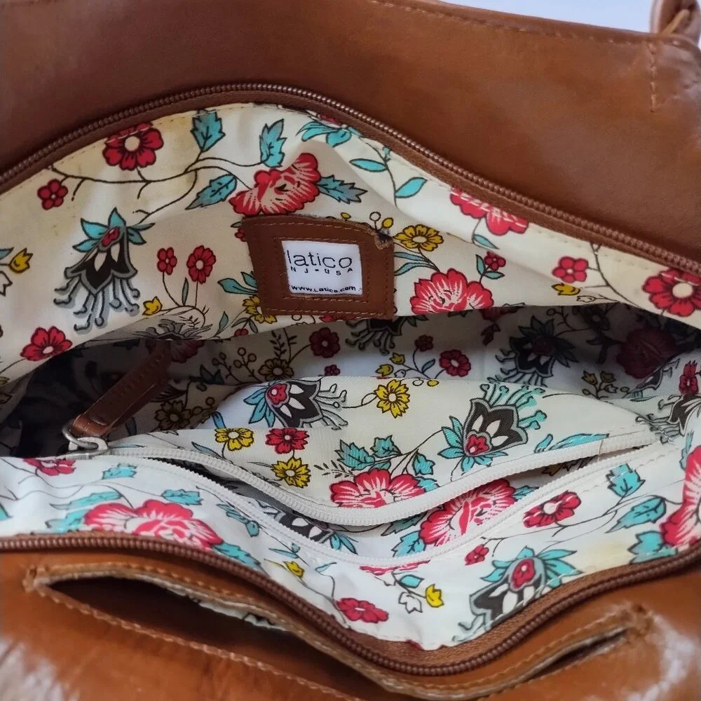 Latico Women's Brown Glossy Leather Tote Bag Purse With Braided Handles - Picture 2 of 16